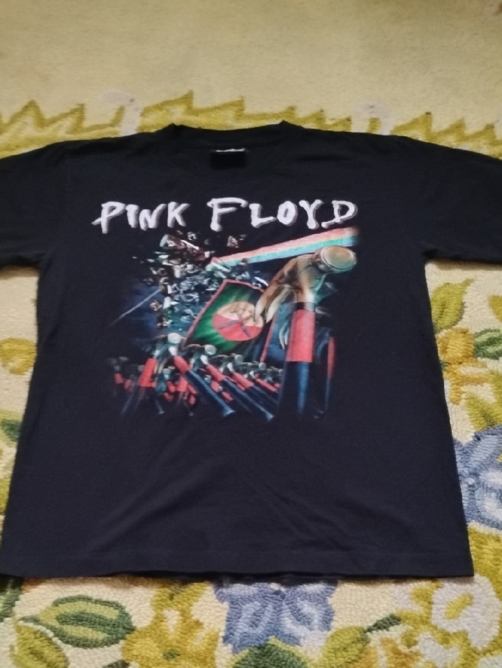 Men's Black Medium Pink Floyd The Wall Hammers Rock Chang Glitter Music Shirt